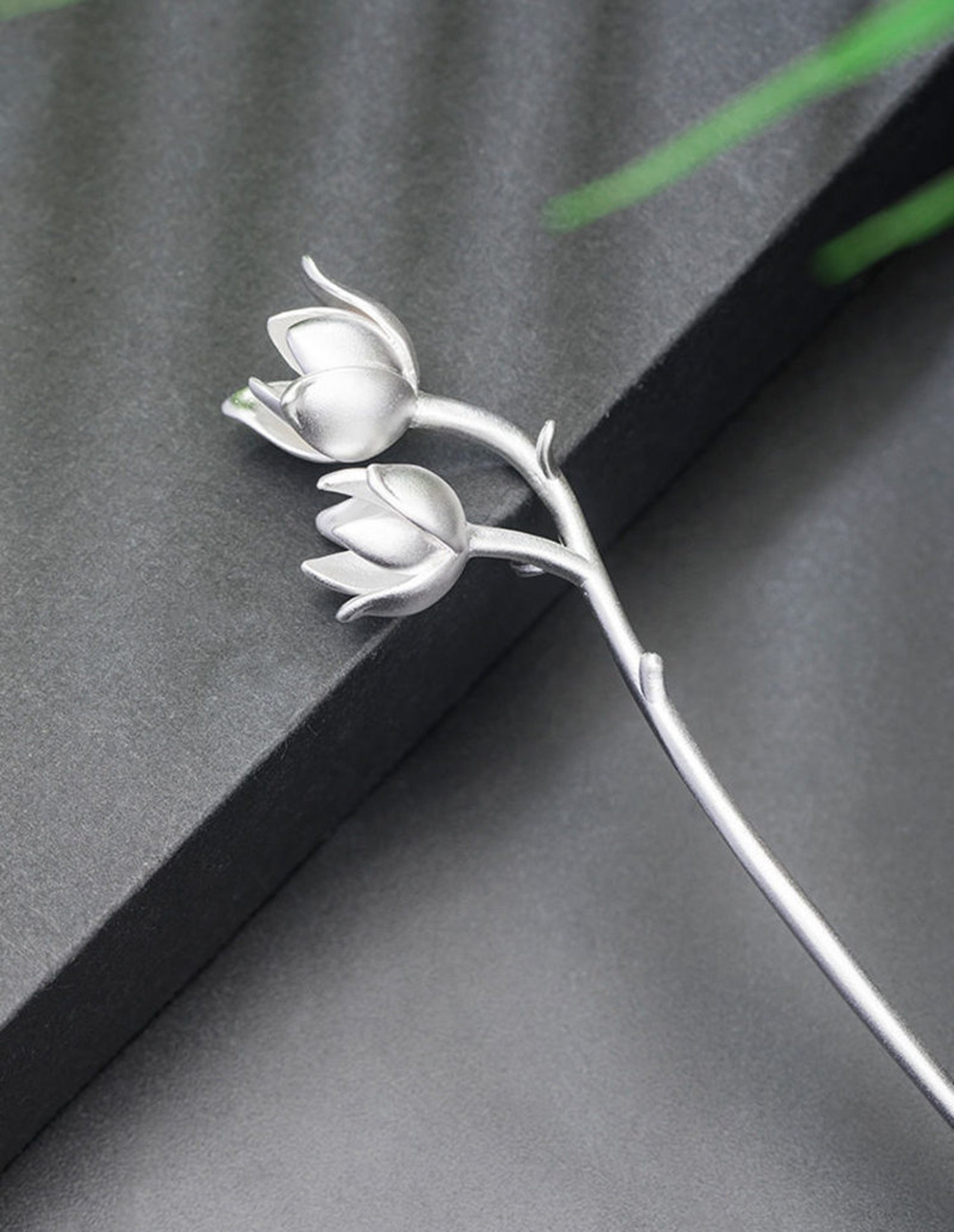 Hand-Painted Origami Magnolia Flower Hair Clip