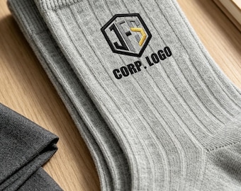 Custom Embroidery Logo Men's Ribbed Socks, Personalized Business Dress Socks for Groomsmen, Gentleman Formal Suit & Leather Shoes Socks