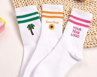 Personalized Text Logo Socks,Embroidered Name Socks,Sports socks,Cotton Embroidery Socks for Women and Man,Company Event Socks,Bride Socks.