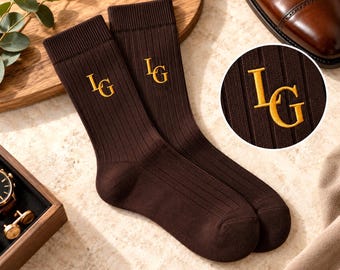 Personalized Monogram Socks for Groomsmen, Custom Initial Embroidered Dress Socks, Groomsmen Wedding Gift, Mens Formal Ribbed Socks