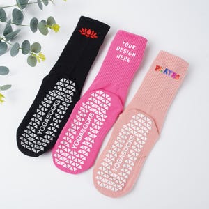 Custom Embroidered Pilates Socks,Personalized Logo Yoga Socks,Non Slip Trainer Socks,grip yoga socks,Gift for Yoga lover teacher instructor.
