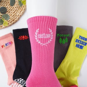 Embroidered Pilates Sock,Custom Yoga Socks,Non Slip Trainer Socks,Personalised Women Pilates Socks, Fitness Crew Sock,Gift for Mom,Team Gift