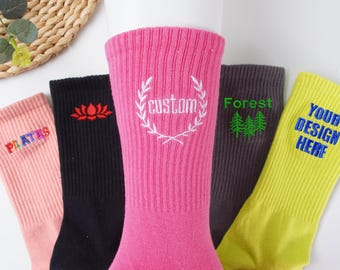 Embroidered Pilates Sock,Custom Yoga Socks,Non Slip Trainer Socks,Personalised Women Pilates Socks, Fitness Crew Sock,Gift for Mom,Team Gift