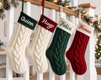 Embroidered Name Knit Christmas Stocking, Timeless Cable Knit Family Stocking, Christmas Mantel Decoration,Holiday Gift for Kids & Adults