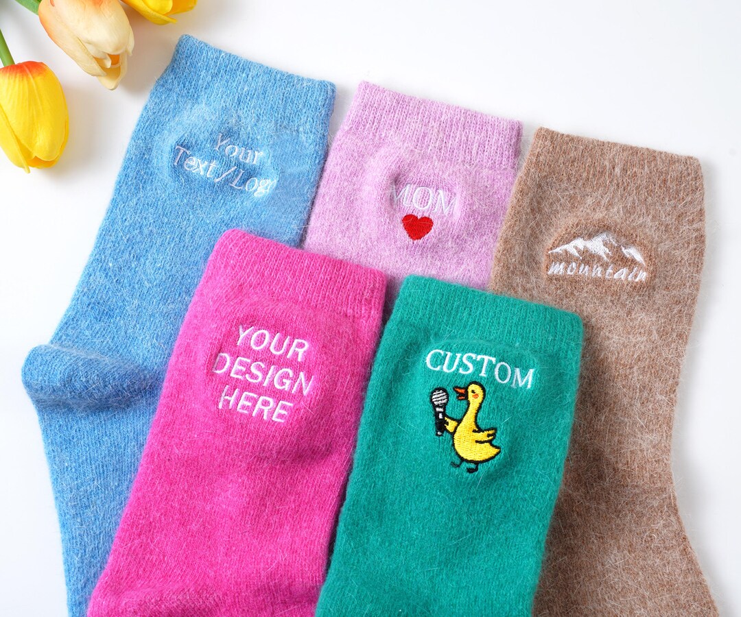 Personalised Embroidered Wool Socks,custom ANGORA Warm Cozy Winter ...