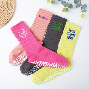 Custom Yoga Socks,Embroidered Pilates Sock,Personalized  Logo Yoga Sock,Fitness Crew Socks,Party Favors Gift,Gift for Mom,Yoga Teacher Gift.