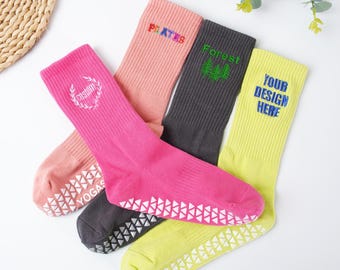 Custom Yoga Socks,Embroidered Pilates Sock,Personalized  Logo Yoga Sock,Fitness Crew Socks,Party Favors Gift,Gift for Mom,Yoga Teacher Gift.