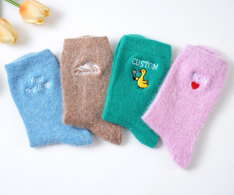 Sticker Wool Sock Included Custom Embroidered Wool Socks,women's Warm Cozy Socks,personalized Text ...