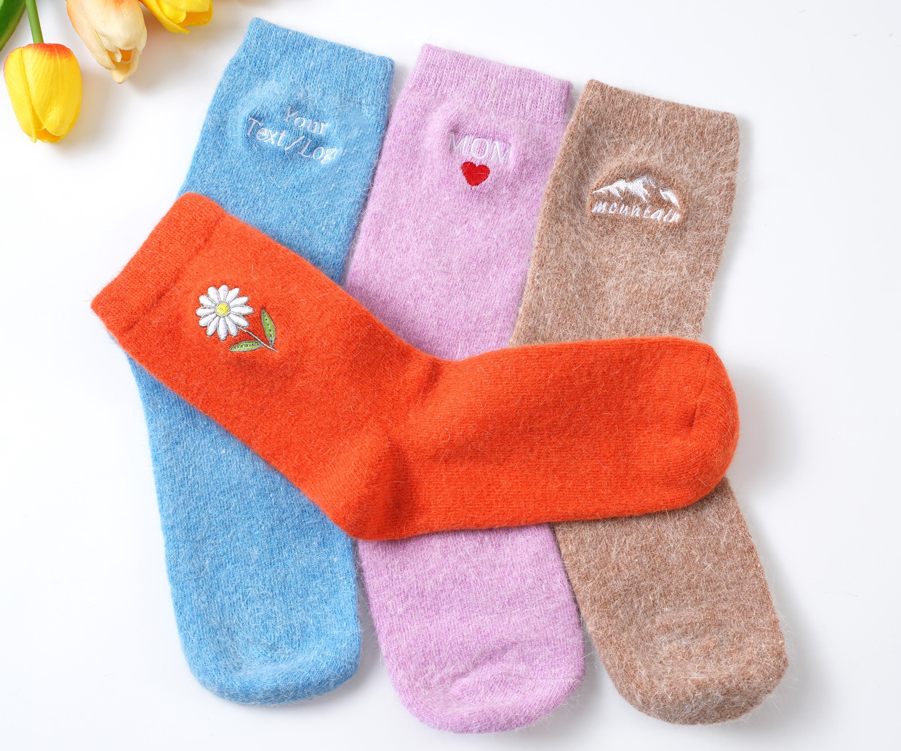 Sticker Wool Sock Included Personalised Embroidered Wool Socks,custom ANGORA Warm Cozy Winter ...