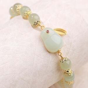 Jade Rabbit Charm Natural Hetian Jade Rabbit Charm Bracelet for Women, Green Jade Beads ...