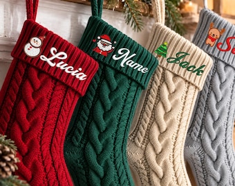 Custom Name & Logo Christmas Stocking, Personalized Embroidered Cable Knit Stocking, Bulk Family Stocking Set, Kids Xmas Gift