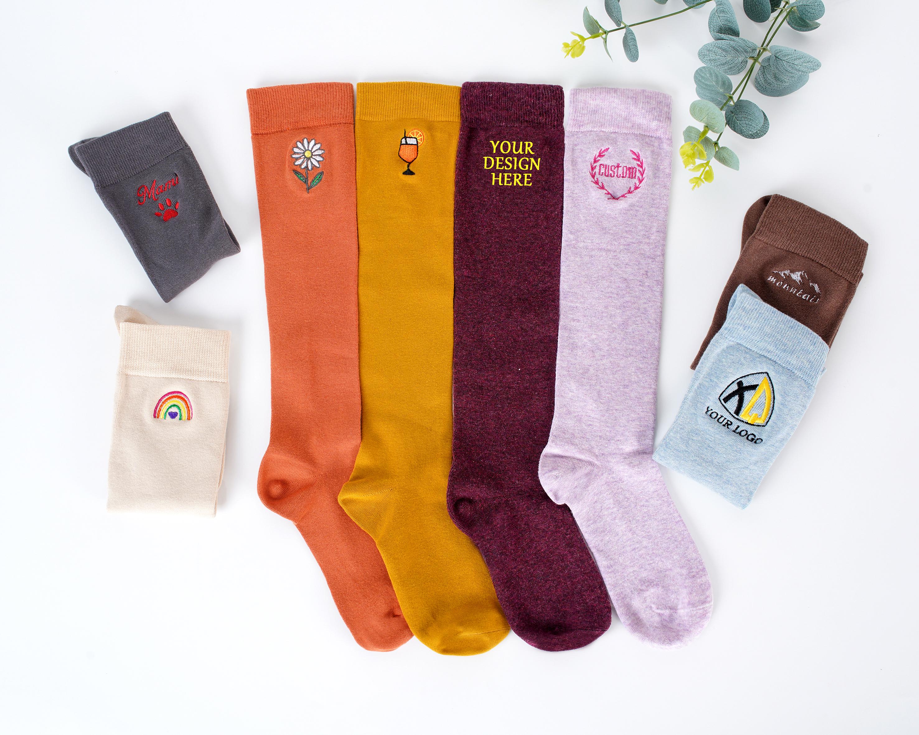 Custom Embroidered Long Socks,Custom Women knee Socks,Personalised Socks, with your name,text,logo, athletic socks,personalized unique gift.