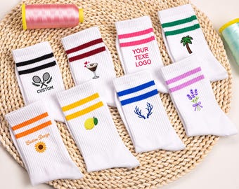Custom embroidered socks，Personalized Text Logo Socks,Cotton Embroidery Socks for Women and Man,Custom Anniversary gift.Party Favors Gift.