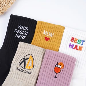 Custom Embroidery Socks, Embroidered Text or Logo Socks，Wedding Party Vintage Socks, Bridesmaid Socks,Gift for Him/Him.Christmas Gift.