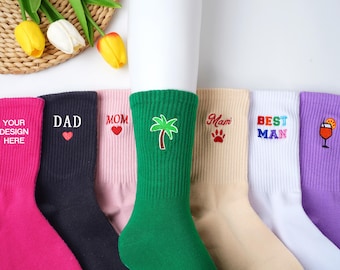 Custom Embroidered Socks,Unisex Cotton Socks, Personalized Text Logo Sports Socks,Embroidered  Colorful Socks,Team Socks,Birthday Gift。