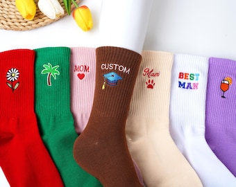 Custom Personalized Socks,with your name,text,logo,Mom Dad Socks,Embroidered  Name Colorful Socks,Creative Birthday Gift,Bridesmaid Gifts.