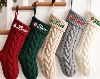 Personalized Cable Knit Christmas Stocking, Custom Name and Logo Embroidered Stocking,Family Christmas Stocking Set, Christmas Gift