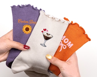 Custom Name Socks,Personalized Embroidered Socks,Custom Logo Socks,Cotton Embroidery Socks, Anniversary gift,Party Favors Gift,Bride Socks.