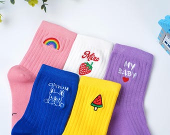 Custom Embroidered Kids Socks,Custom Logo Kids Socks,Gift for Little Girl or Boy,Kids colorful Socks,Creative Birthday Gift,Christmas socks.