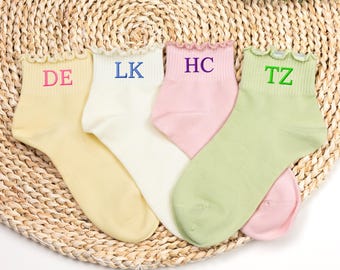 Embroidered Custom Ruffle Socks,Custom Letter Cottom socks,Bridesmaid Proposal Gift,Personalized Wedding Party Socks,Bachelorette Party Gift