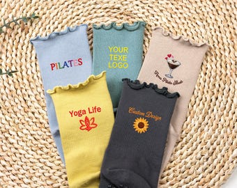 Personalized Pilates Socks,Embroidered Pilates Socks,Ruffle Yoga Socks with Custom Bridesmaid,Women Cotton Socks,Non Slip Trainer Socks.