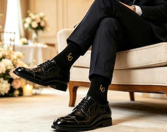 Personalized Monogram Embroidered Mens Dress Socks, Custom Initial Embroidery Groomsman Socks, Formal Business Socks, Wedding Groom Gift