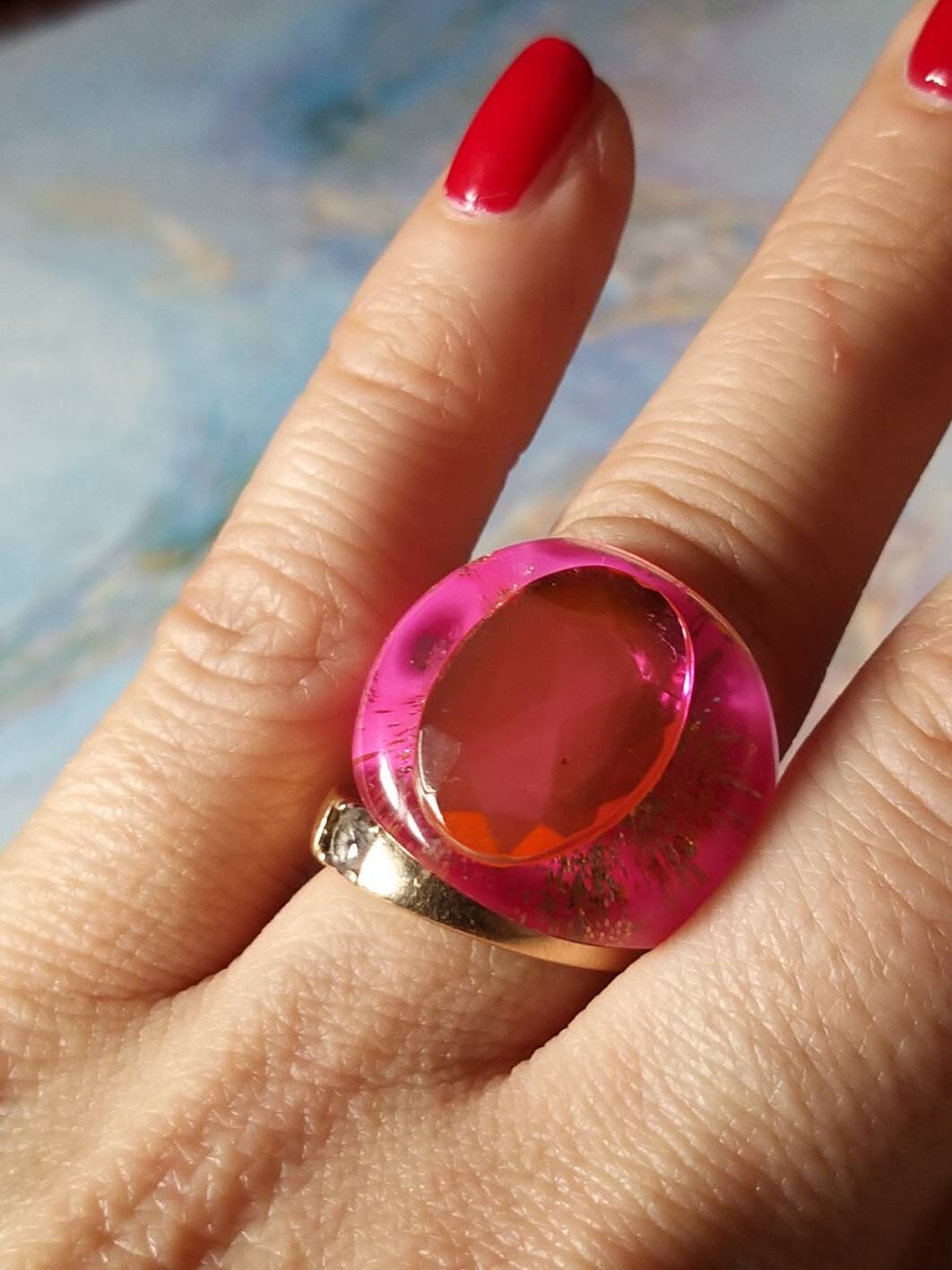 90s Acrylic ring Vintage ring Resin ring Plastic ring Funky Etsy