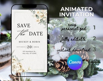 Save the Date Invitation Video Template Wedding Invite Animated Wedding Holiday Party Invitation Save the Date Invitation Download