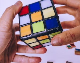 Stained Glass Rubik's Cube Desk Decor, Colorful Solder Puzzle Art