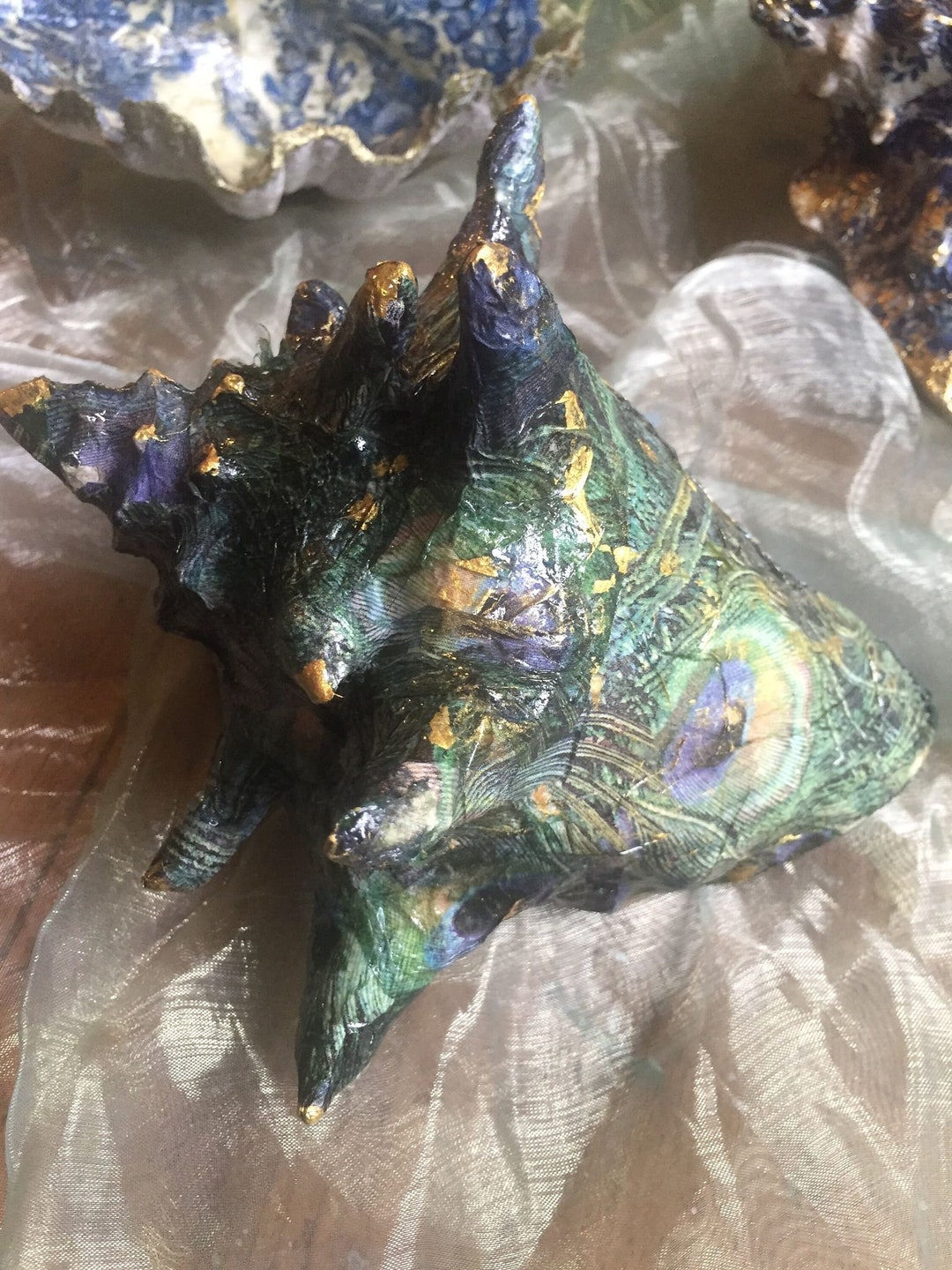 Peacock Inner Shell Large Decoupaged Peacock Feather Design Shell - Etsy