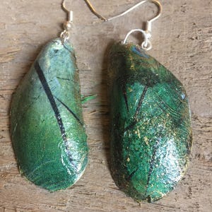 Decorated mussel shell earrings