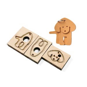 DIY swingende puppy hanger lederen stansvorm, handgemaakte hond keychian metaal staal sizzix stansvorm, custom ontwerp van punch ambachten tool