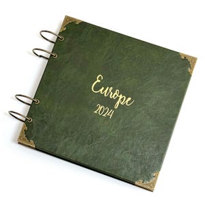 11 inch Dark green Leather Scrapbook / Personalized  PU Leather Photo Album / Wedding Guest Scrapbook / Custom Family Tree Slbum /
