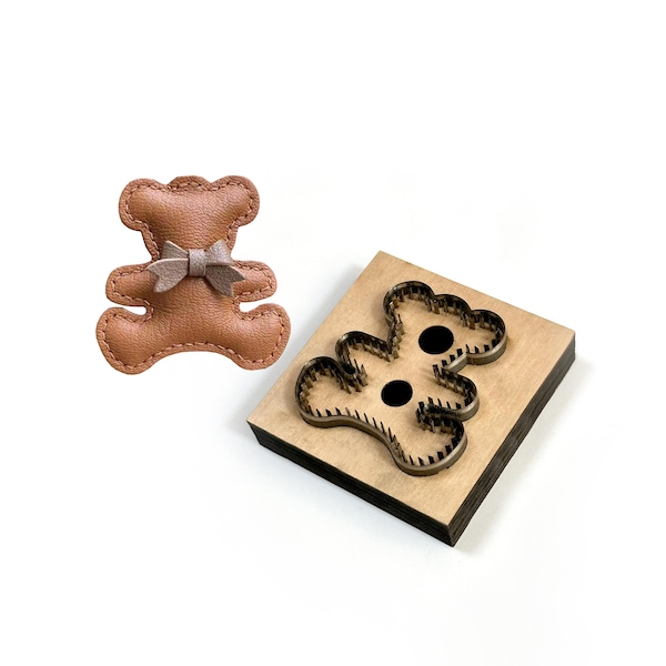 Colgante de osito de cuero troquelado, hecho a mano, regla de acero, cortador de troqueles de metal, herramienta para manualidades, diseño de oso de cuero, perforador de decoración.