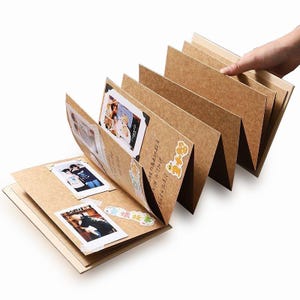 Álbum de fotos de scrapbook acordeão feito à mão, livro de aventuras em papel kraft, diário de viagem, livro de visitas de casamento, livro de memórias de bebê com fotos de família dobrável