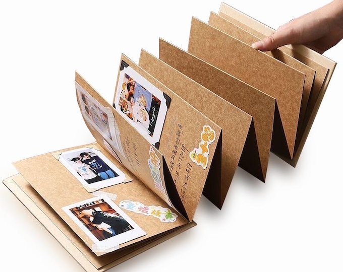 Handmade Accordion Scrapbook Photo Album,Kraft Paper Adventure Book,Travel Journal,Wedding Guestbook,Folding Family Photo Baby Memory Book