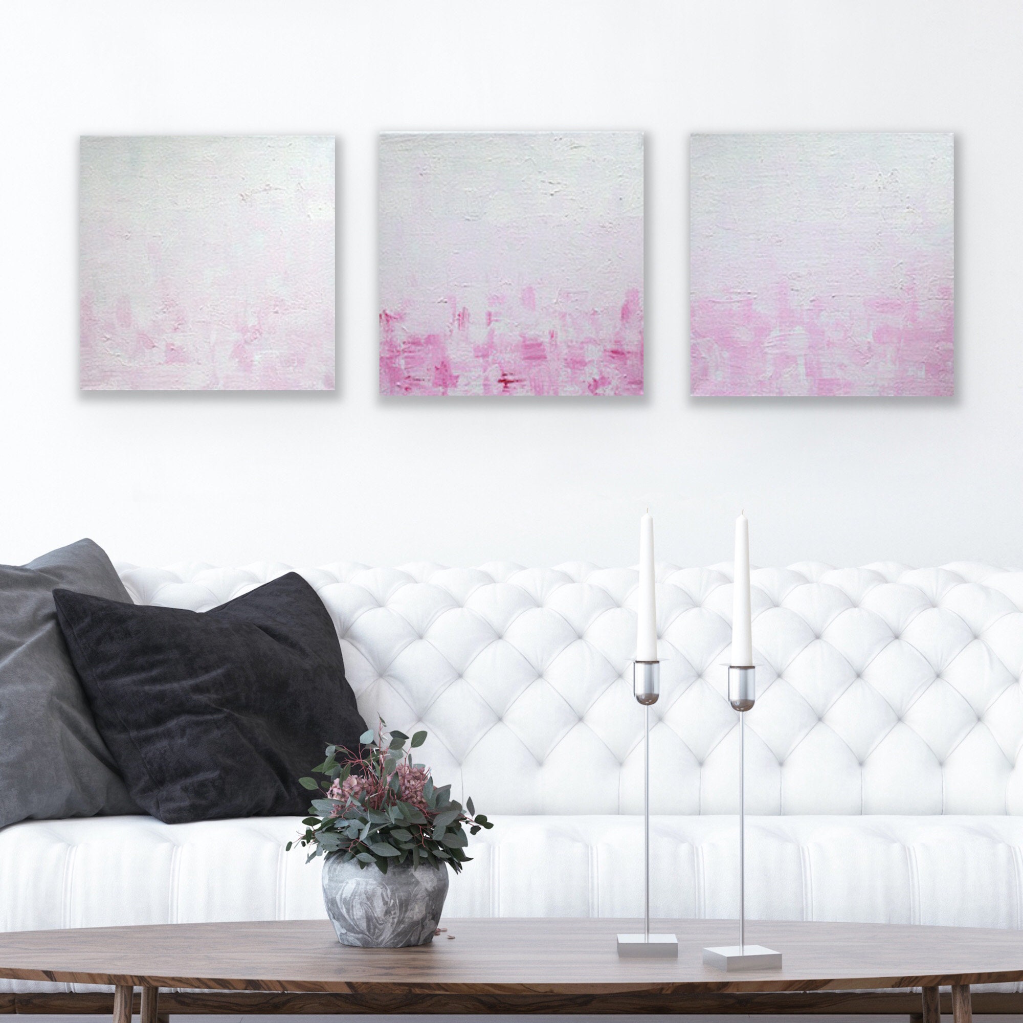 Set de 3 square Pink y Gray Wall Art Set of Three Pink Grey Etsy España