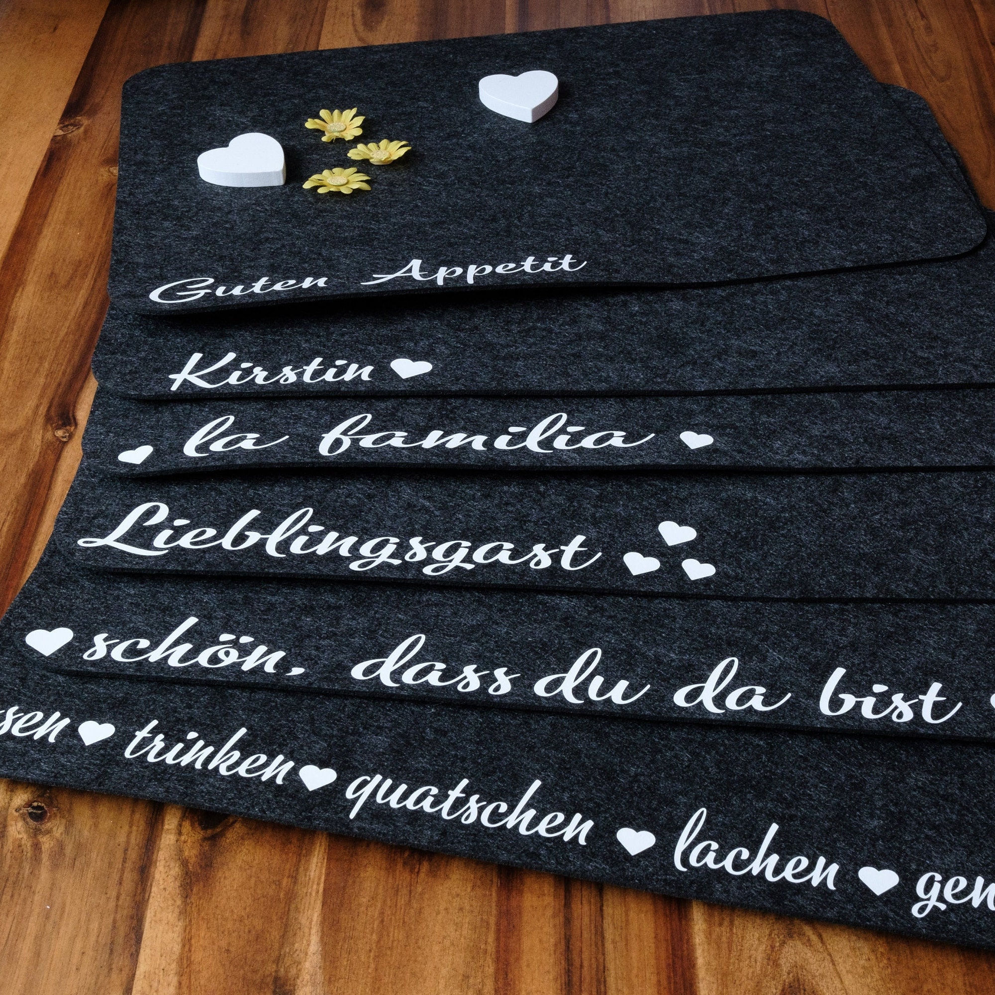 Tischset mit Namen / Tischset filz anthrazit / Tischset filz mit Spruch