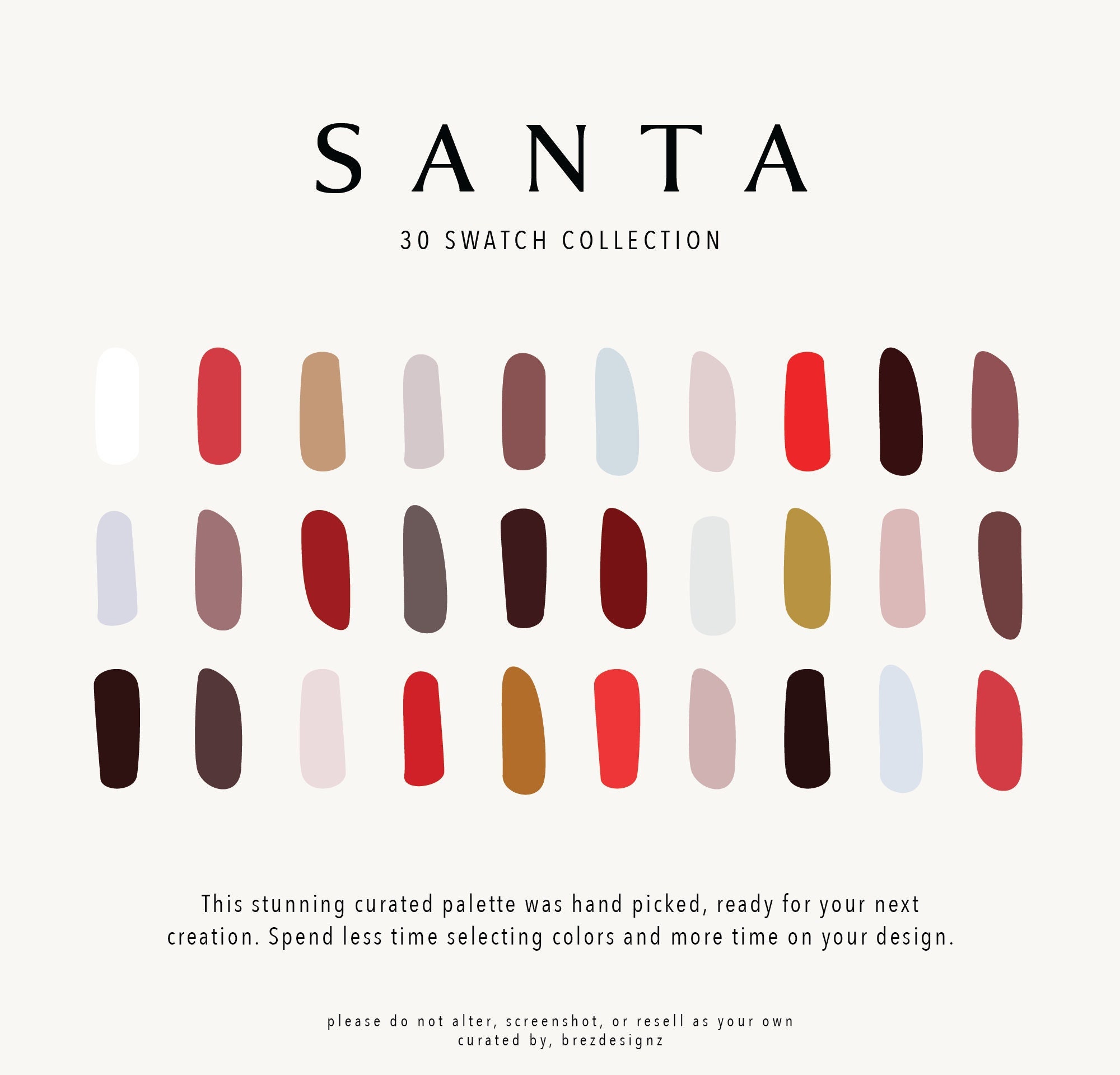 Paleta de colores digital Santa 30 para Procreate y Adobe | Colección de colores navideños | ASE + muestras de Procreate