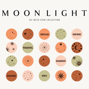 Moon Light 20 Instagram Highlight Icon Collection | Moon Themed Icon Covers | Star and Moon Icons |