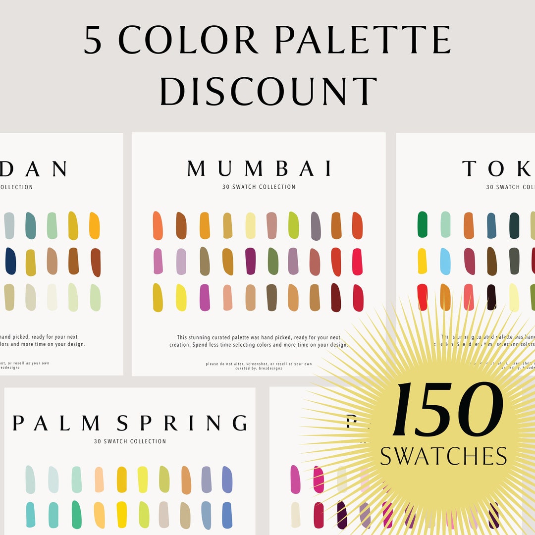 5 Color Palette Bundle Discount 150 Color Swatches Adobe and Procreate