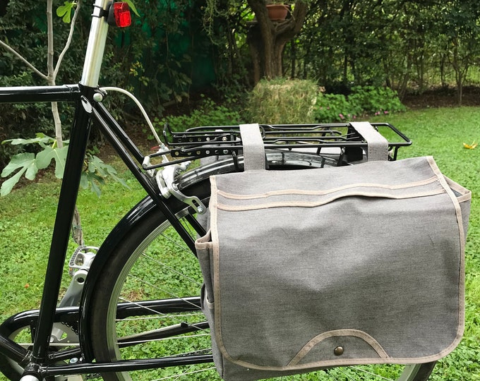 Handmade bicycle bag, double luggage rack bag, jeans canvas bicycle bag