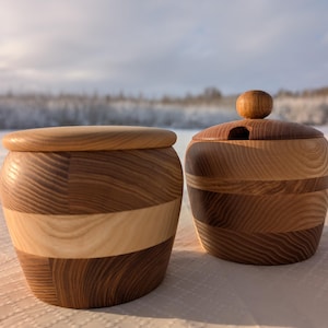 Handcrafted Wooden Salt or Sugar Bowl with Lid - Rustic Kitchen Storage
