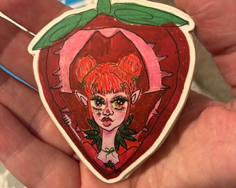 Hand Drawn Strawberry Fruit Fairy Sticker