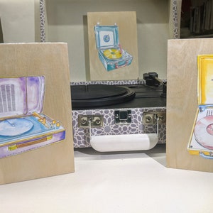 Vintage Record Player Art Prints - Watercolor and Ink