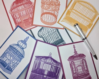 Vintage Birdcage Rainbow Greeting Cards