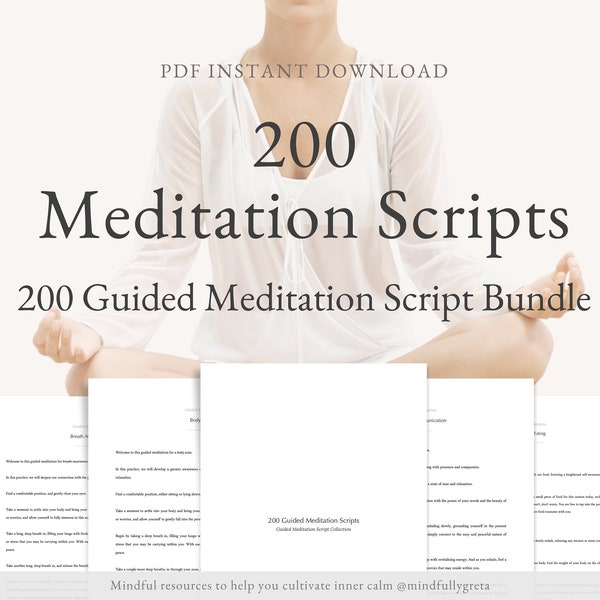 Pacchetto di 200 script di meditazione guidata Raccolta di script di meditazione guidata Pacchetto di meditazioni guidate Guida alla meditazione PDF