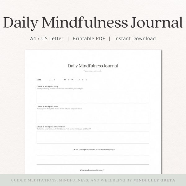 Daily Mindfulness Journal | Mindfulness Planner | Printable Journal | Wellness Journal | Digital Journal | PDF