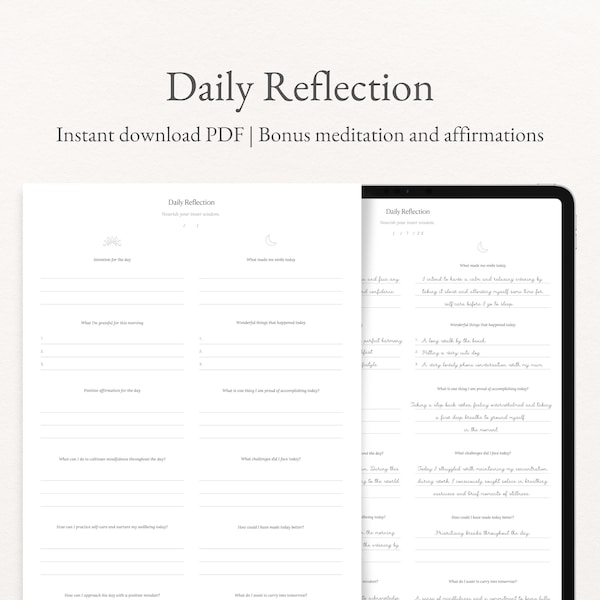 Daily Reflection Journal | Daily Reflection Planner | Printable Journal | Digital Journal | ipad Journal | Mindfulness Journal