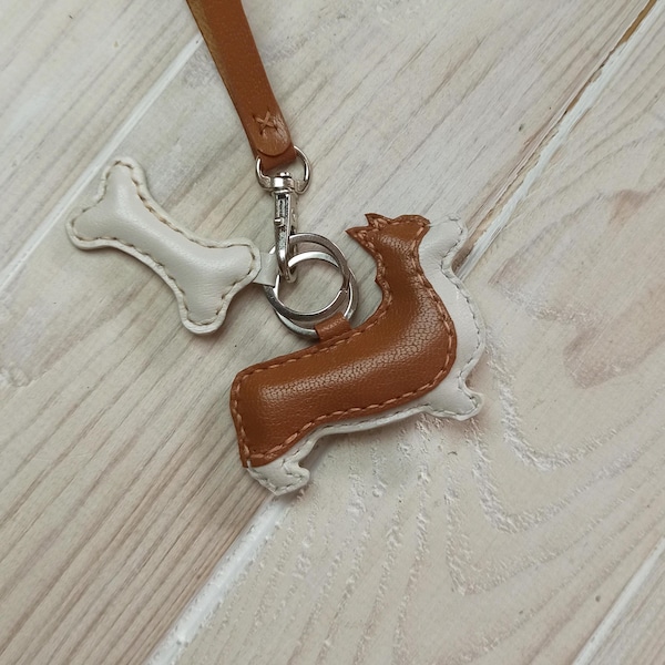 Leather bag charm, Corgi bag charm